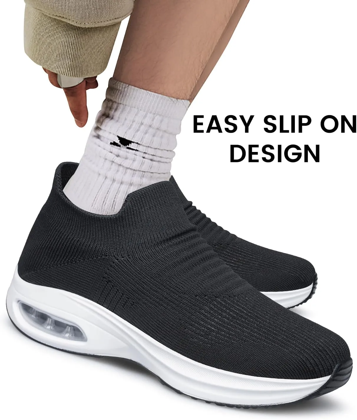 Mens Walking Shoes Sock Casual Fashion Sneakers Comfortable Slip On Air Cushion Workout Athletic Gym Running Shoes