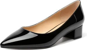 MERRORI Womens Casual Pointed Toe Slip On Office Solid Chunky Low Heel Pumps Shoes 1.5 Inch
