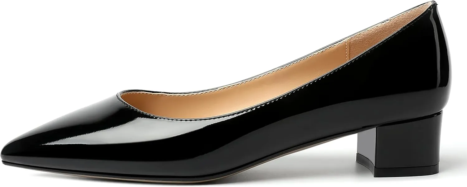 MERRORI Womens Casual Pointed Toe Slip On Office Solid Chunky Low Heel Pumps Shoes 1.5 Inch