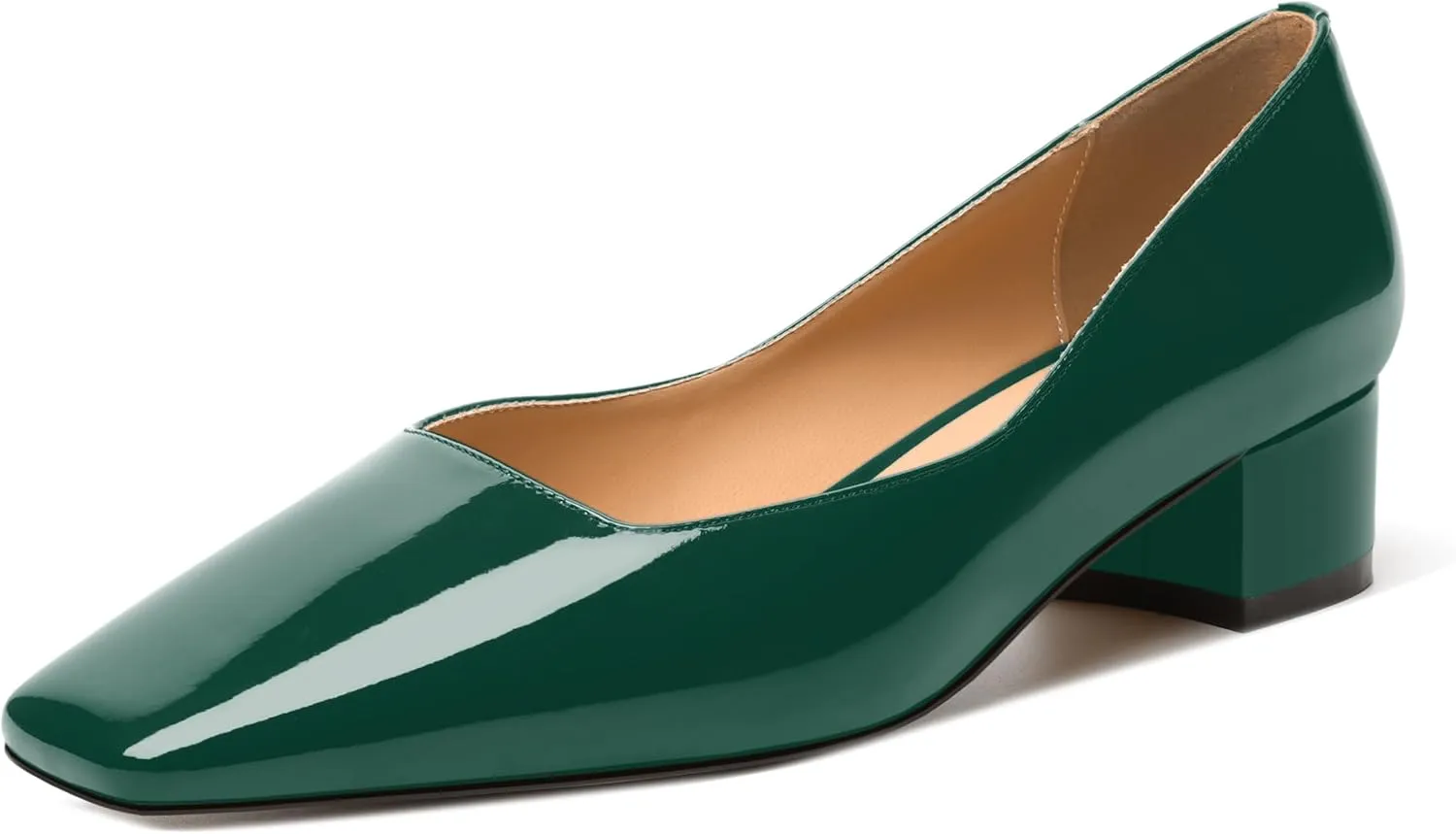MERRORI Women's Low Heel 1.5 Inch Party Slip On Square Toe Chunky Casual Patent Fashion Pumps Shoes