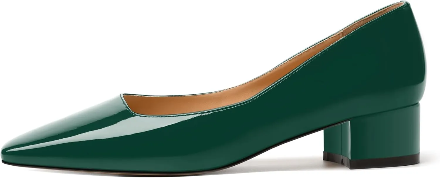 MERRORI Women's Low Heel 1.5 Inch Party Slip On Square Toe Chunky Casual Patent Fashion Pumps Shoes