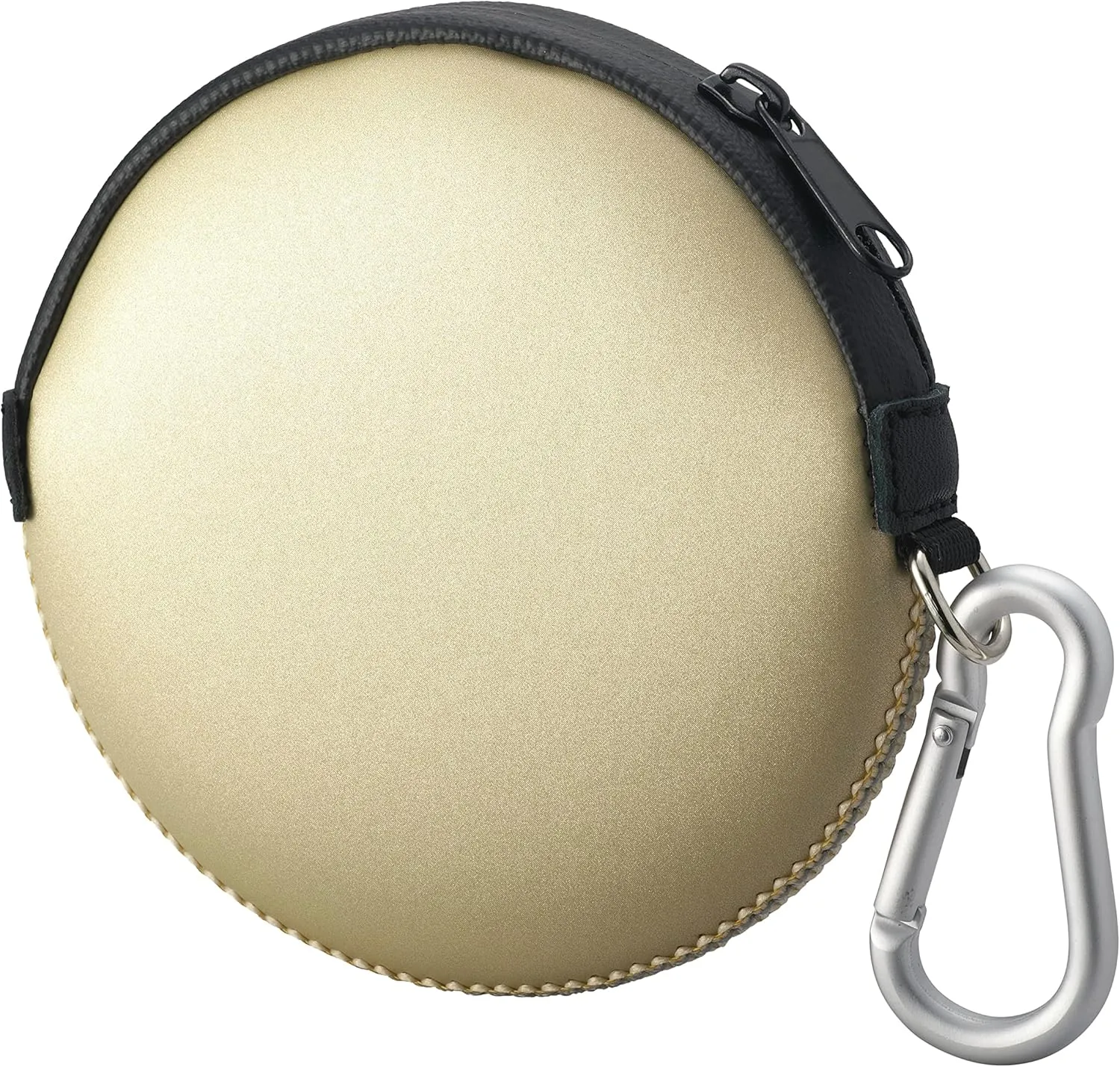 Mini Round Coin Purse with Clip on, Lightweight Waterproof Zipper Pouch for Earbuds, Keys, Coins, Compact Travel Storage Case for Women & Men [ Gold ]