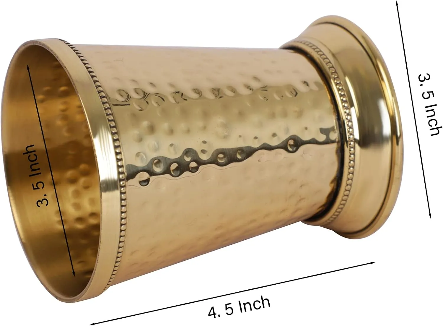 Mint Julep Cups For Bourbon Cocktail Moscow Mule Classic Beaded Trim Border Made by Soild Brass Capacity-12 Ounce (Hammered, 2)