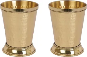 Mint Julep Cups For Bourbon Cocktail Moscow Mule Classic Beaded Trim Border Made by Soild Brass Capacity-12 Ounce (Hammered, 2)