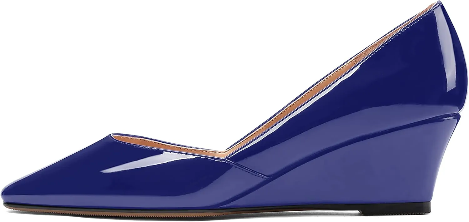 MODENCOCO Women's Patent Casual Slip On Square Toe Office Wedge Low Heel Pumps Shoes 2 Inch