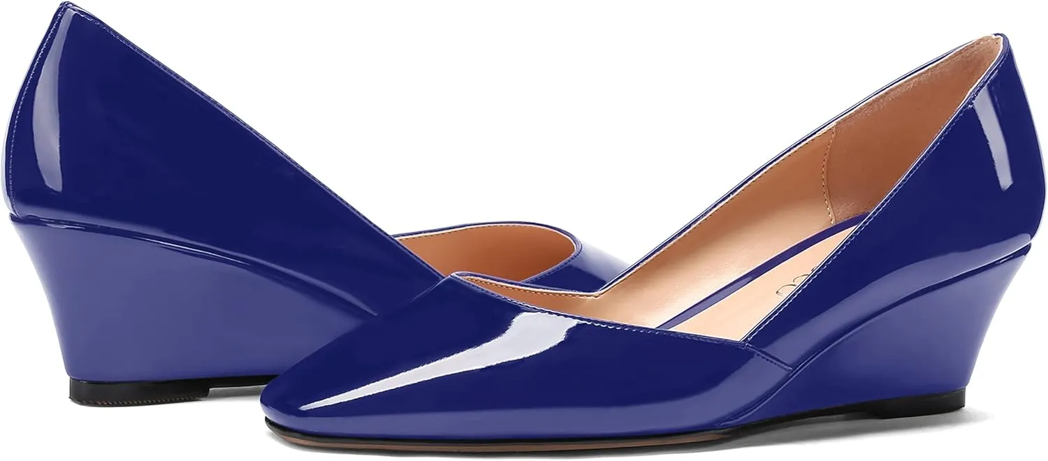 MODENCOCO Women's Patent Casual Slip On Square Toe Office Wedge Low Heel Pumps Shoes 2 Inch