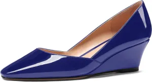MODENCOCO Women's Patent Casual Slip On Square Toe Office Wedge Low Heel Pumps Shoes 2 Inch