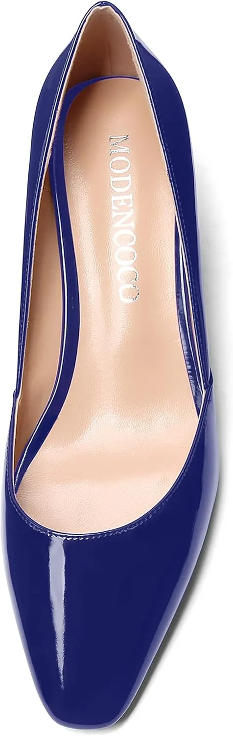 MODENCOCO Women's Patent Casual Slip On Square Toe Office Wedge Low Heel Pumps Shoes 2 Inch
