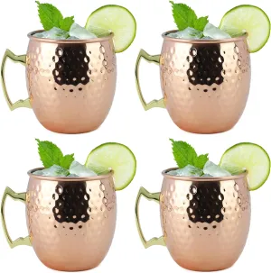 Moscow Mule Mug, Set of 4 Copper Hammered, Durable for Home Dining, Max Capacity 20oz, 3.7" D x 3.9" H