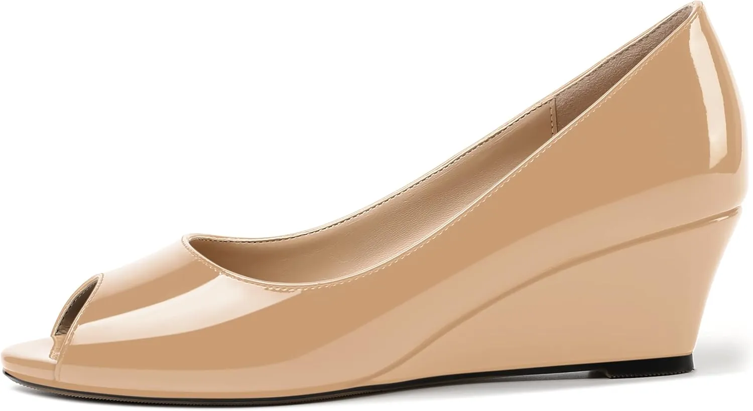 MOVINSTEPS Womens Patent Peep Toe Fashion Slip On Party Open Toe Wedge Low Heel Pumps Shoes 2 Inch