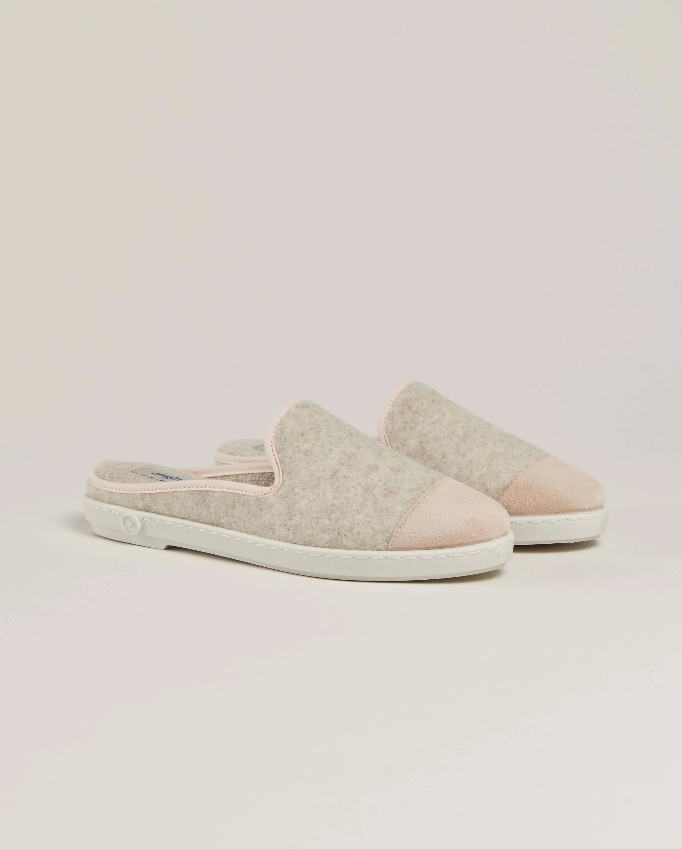 Mule femme laine, beige rose poudré