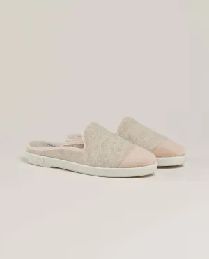 Mule femme laine, beige rose poudré