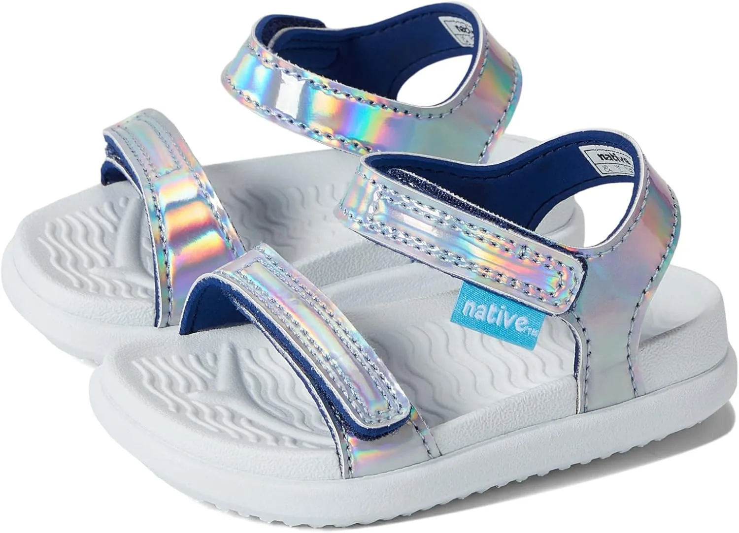 Native Shoes Kids Charley Hologram (Toddler) Flat Sandals for Kids - Metallic Synthetic Upper, Man Made Outsole, and Round Toe