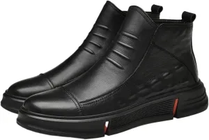 New Chelsea Boots For Men Round Toe Faux Crocodile Print Leather Slip On Waterproof Non Slip Casual Formal