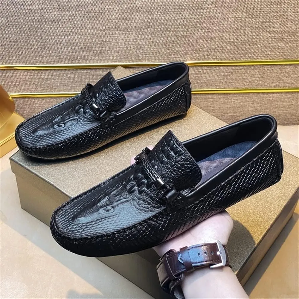 New Loafers for Men Round Toe Faux Crocodile Print Moccasins Leather Comfortable Lightweight Anti-Slip Fashion Slip-on