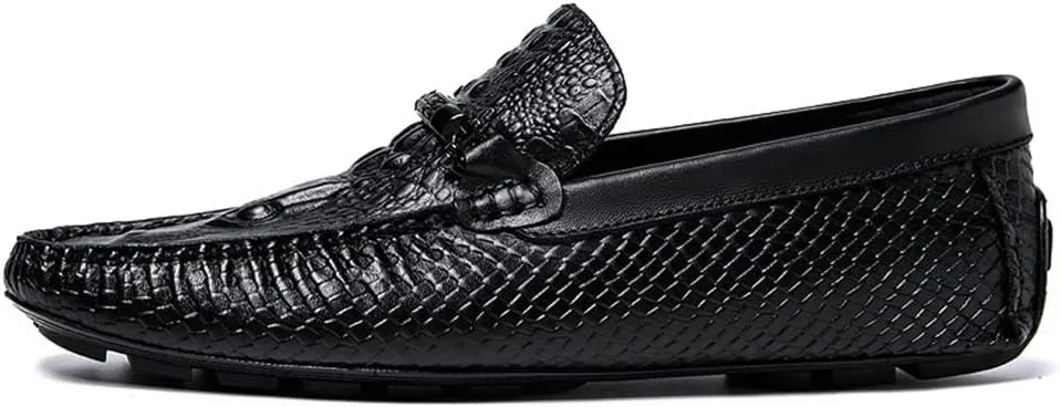 New Loafers for Men Round Toe Faux Crocodile Print Moccasins Leather Comfortable Lightweight Anti-Slip Fashion Slip-on
