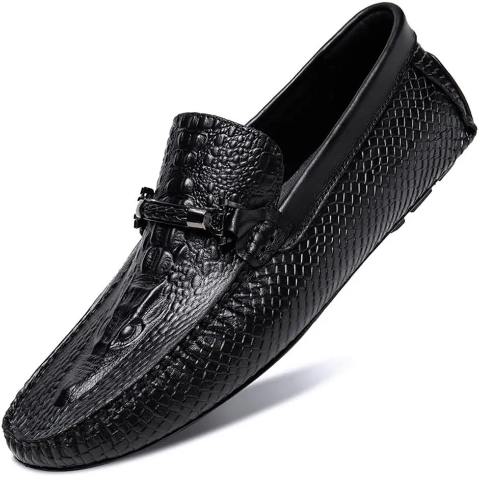 New Loafers for Men Round Toe Faux Crocodile Print Moccasins Leather Comfortable Lightweight Anti-Slip Fashion Slip-on