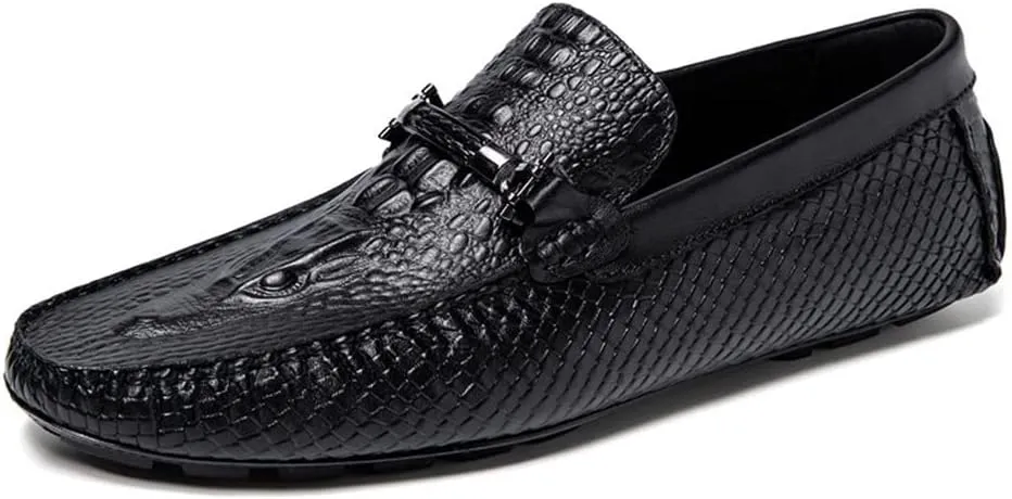 New Loafers for Men Round Toe Faux Crocodile Print Moccasins Leather Comfortable Lightweight Anti-Slip Fashion Slip-on
