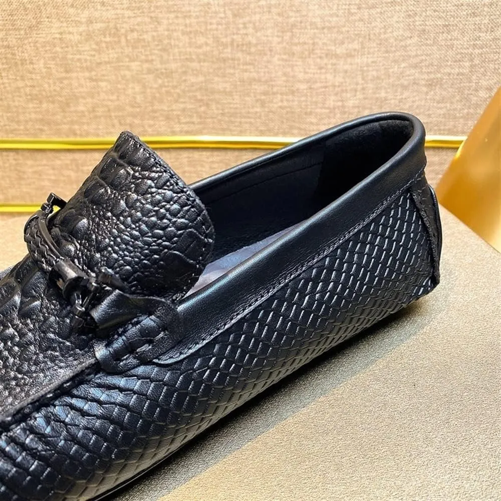 New Loafers for Men Round Toe Faux Crocodile Print Moccasins Leather Comfortable Lightweight Anti-Slip Fashion Slip-on