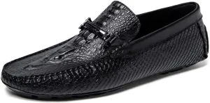 New Loafers for Men Round Toe Faux Crocodile Print Moccasins Leather Comfortable Lightweight Anti-Slip Fashion Slip-on