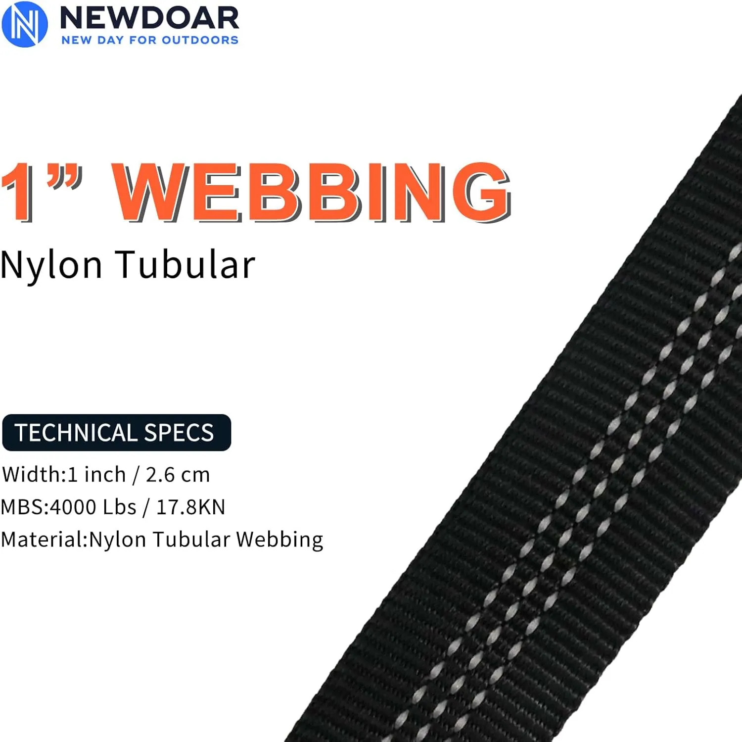 NewDoar CE UIAA Certified 1 Inch Nylon Webbing Strap/Tubular Climbing Webbing - Heavy Duty Strap for Rescue, Climbing, Harnesses, Rock Work, & Firefighting