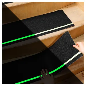 Nuanchu 10 Pack 10'' x 30'' Stair Treads Anti Slip Tape with Glow in Dark Stripe Non Slip Grip Tape Non Skid Adhesive Friction Traction Treads for Outdoor Stairs Indoor Step Slippery