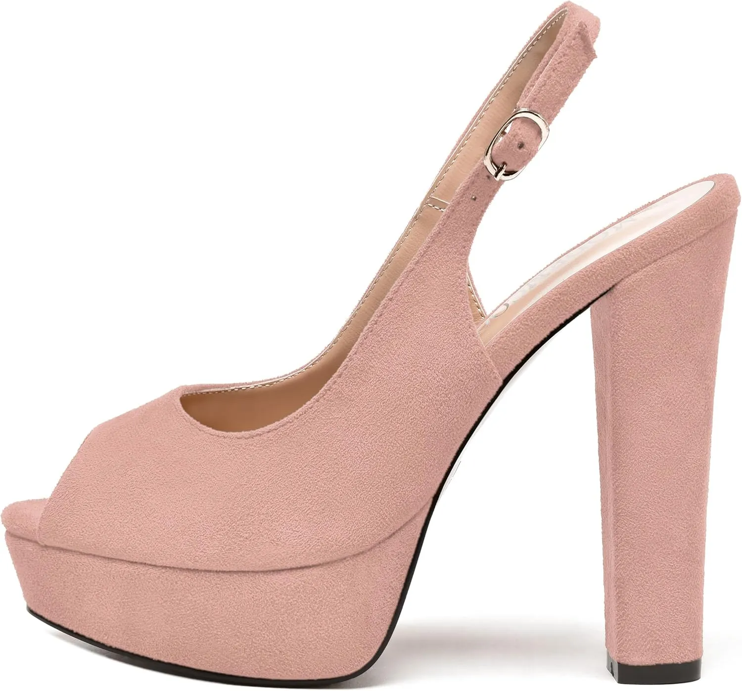 NUMALEO Womens Evening Slingback Buckle Sexy Suede Comfortable Peep Toe Block High Heel Pumps Shoes 5.5 Inch