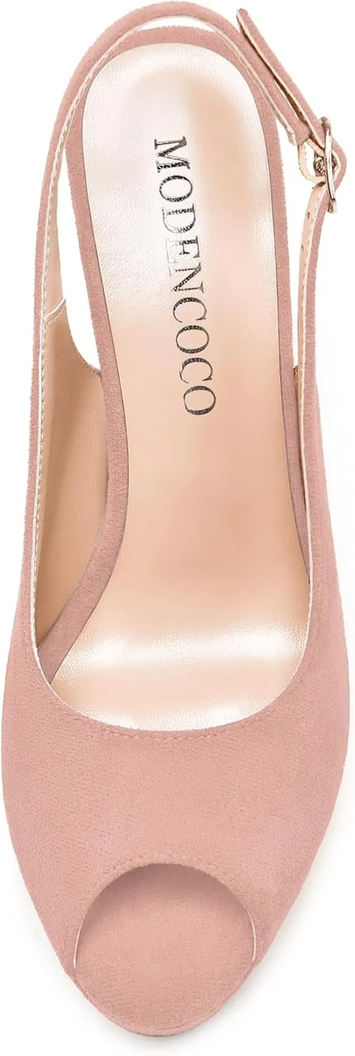 NUMALEO Womens Evening Slingback Buckle Sexy Suede Comfortable Peep Toe Block High Heel Pumps Shoes 5.5 Inch