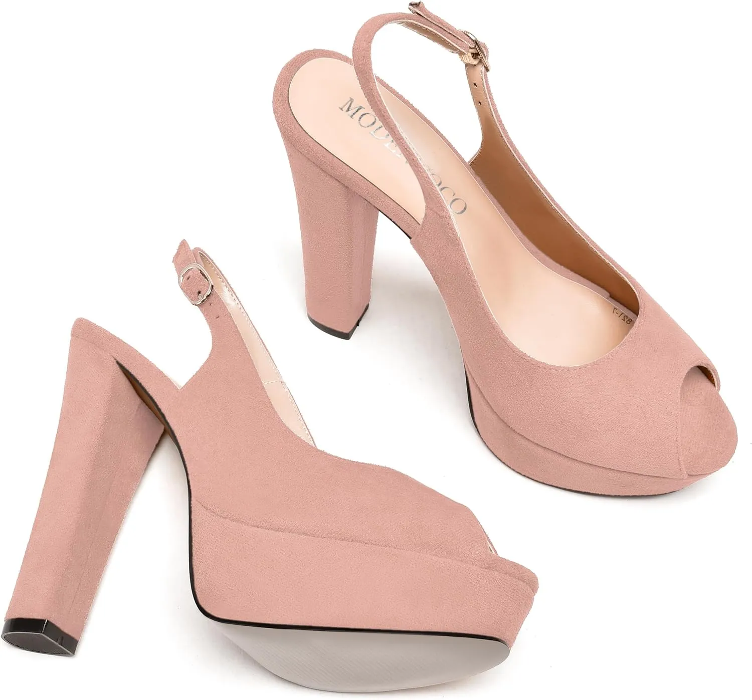 NUMALEO Womens Evening Slingback Buckle Sexy Suede Comfortable Peep Toe Block High Heel Pumps Shoes 5.5 Inch