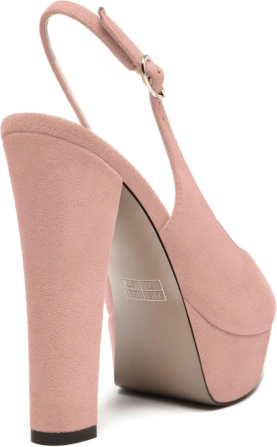 NUMALEO Womens Evening Slingback Buckle Sexy Suede Comfortable Peep Toe Block High Heel Pumps Shoes 5.5 Inch
