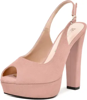 NUMALEO Womens Evening Slingback Buckle Sexy Suede Comfortable Peep Toe Block High Heel Pumps Shoes 5.5 Inch