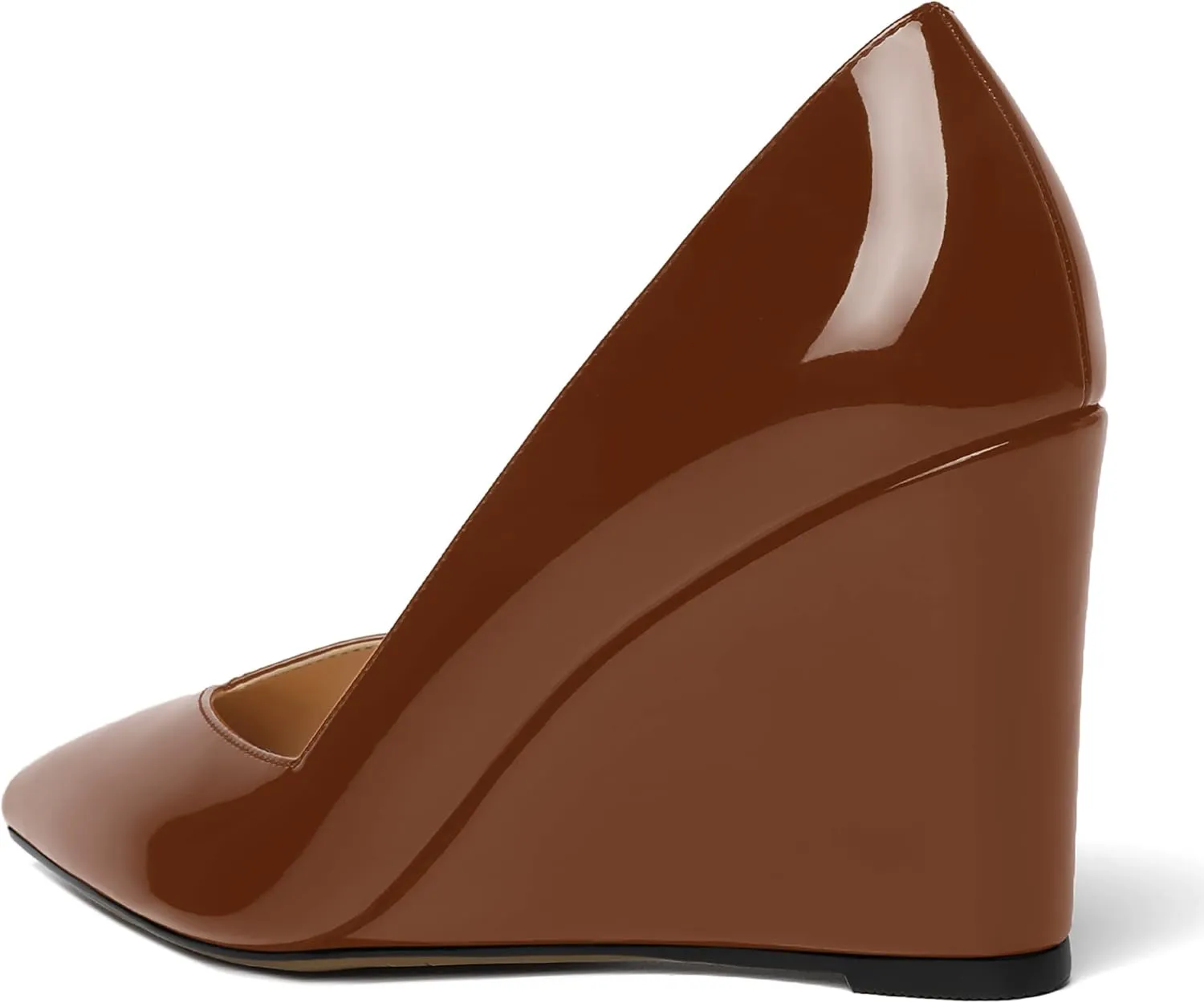 NUMALEO Womens Patent Slip On Casual Solid Pointed Toe Office Wedge High Heel Pumps Shoes 3.3 Inch