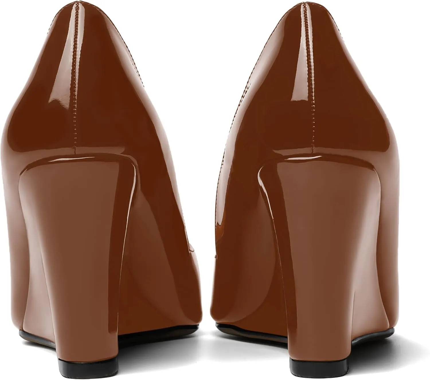 NUMALEO Womens Patent Slip On Casual Solid Pointed Toe Office Wedge High Heel Pumps Shoes 3.3 Inch