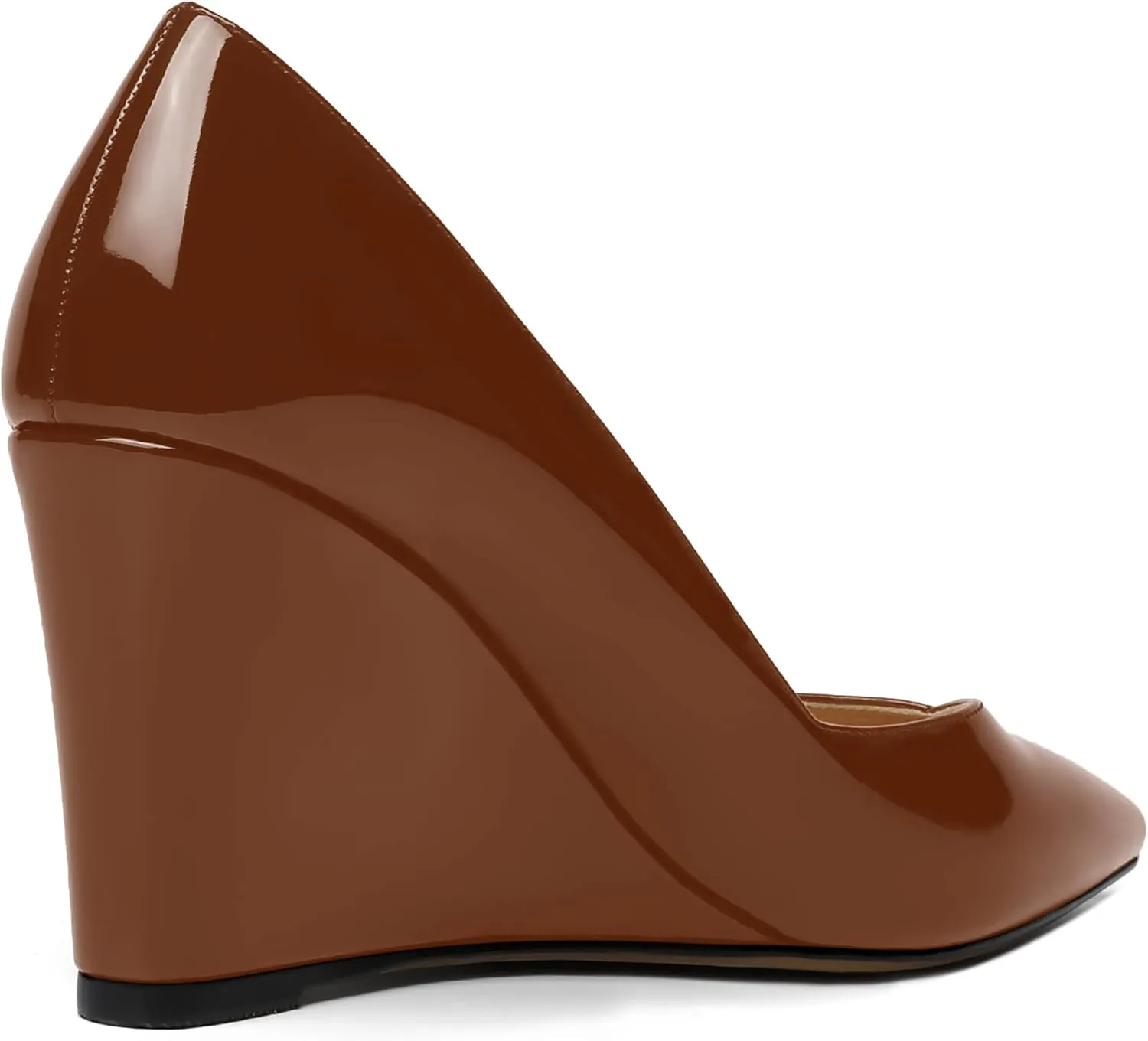 NUMALEO Womens Patent Slip On Casual Solid Pointed Toe Office Wedge High Heel Pumps Shoes 3.3 Inch