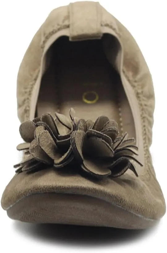 Ollio Women's Shoes Faux Suede Decorative Flower Slip On Comfort Light Ballet Flat
