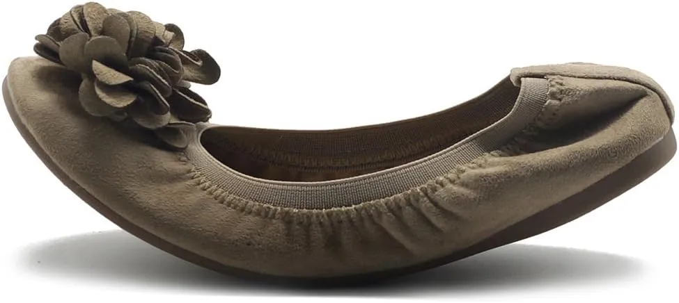Ollio Women's Shoes Faux Suede Decorative Flower Slip On Comfort Light Ballet Flat