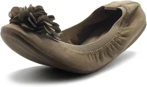 Ollio Women's Shoes Faux Suede Decorative Flower Slip On Comfort Light Ballet Flat