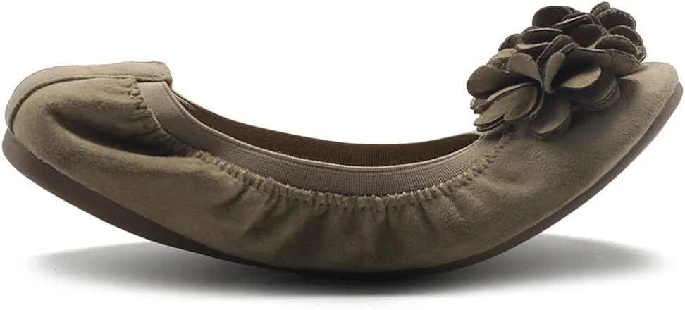 Ollio Women's Shoes Faux Suede Decorative Flower Slip On Comfort Light Ballet Flat