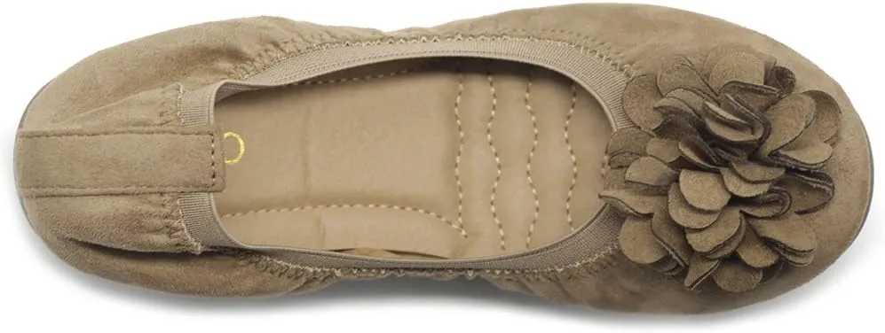 Ollio Women's Shoes Faux Suede Decorative Flower Slip On Comfort Light Ballet Flat