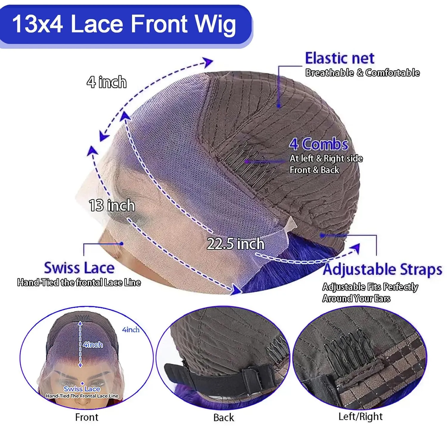 Ombre Blue Lace Front Wig Human Hair 3 Tones Navy Blue to Dark Blue Human Hair Wig Body Wave Hd Lace Frontal Wig 13x4 Pre Plucked With Baby Hair Multi Colored Blue Ombre Wig 28 Inchs 150% Density