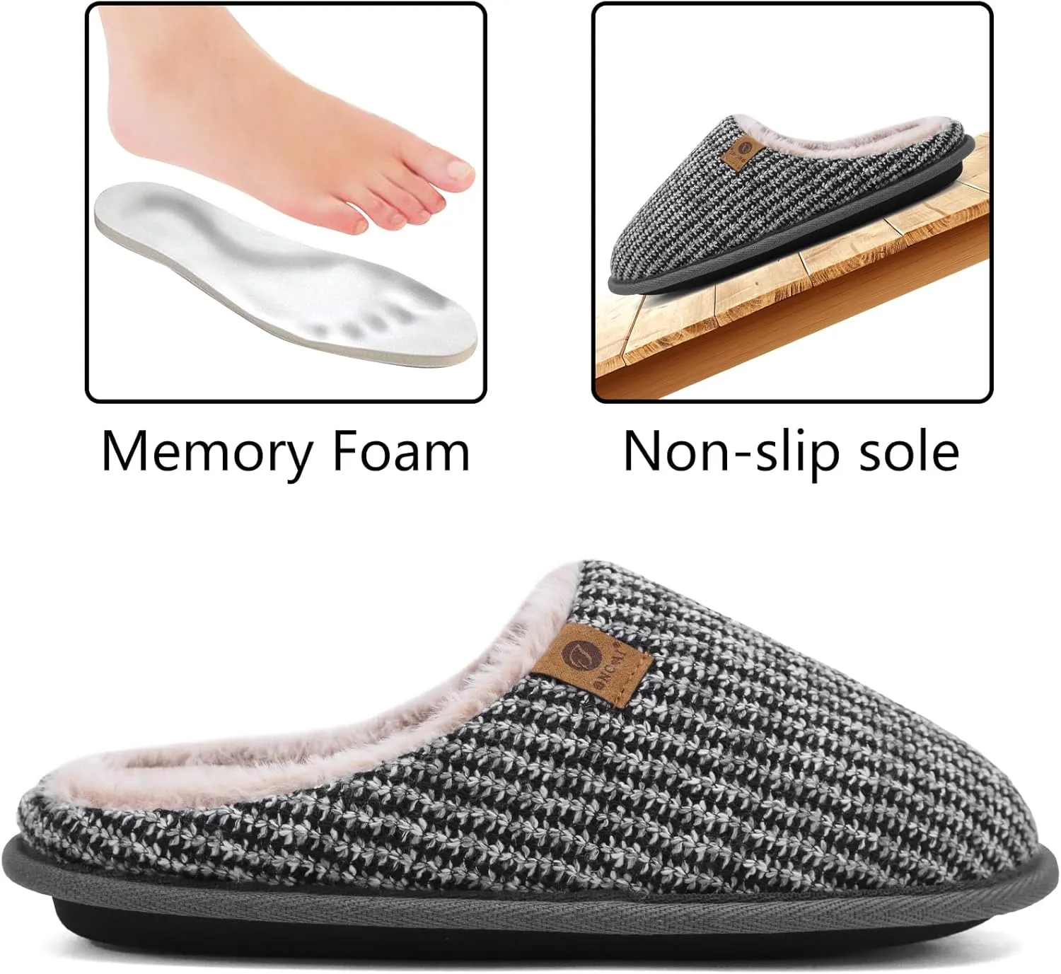 ONCAI Mens Cozy Memory Foam Scuff Slippers Slip On Warm House Shoes Indoor/Outdoor with Best Arch Support