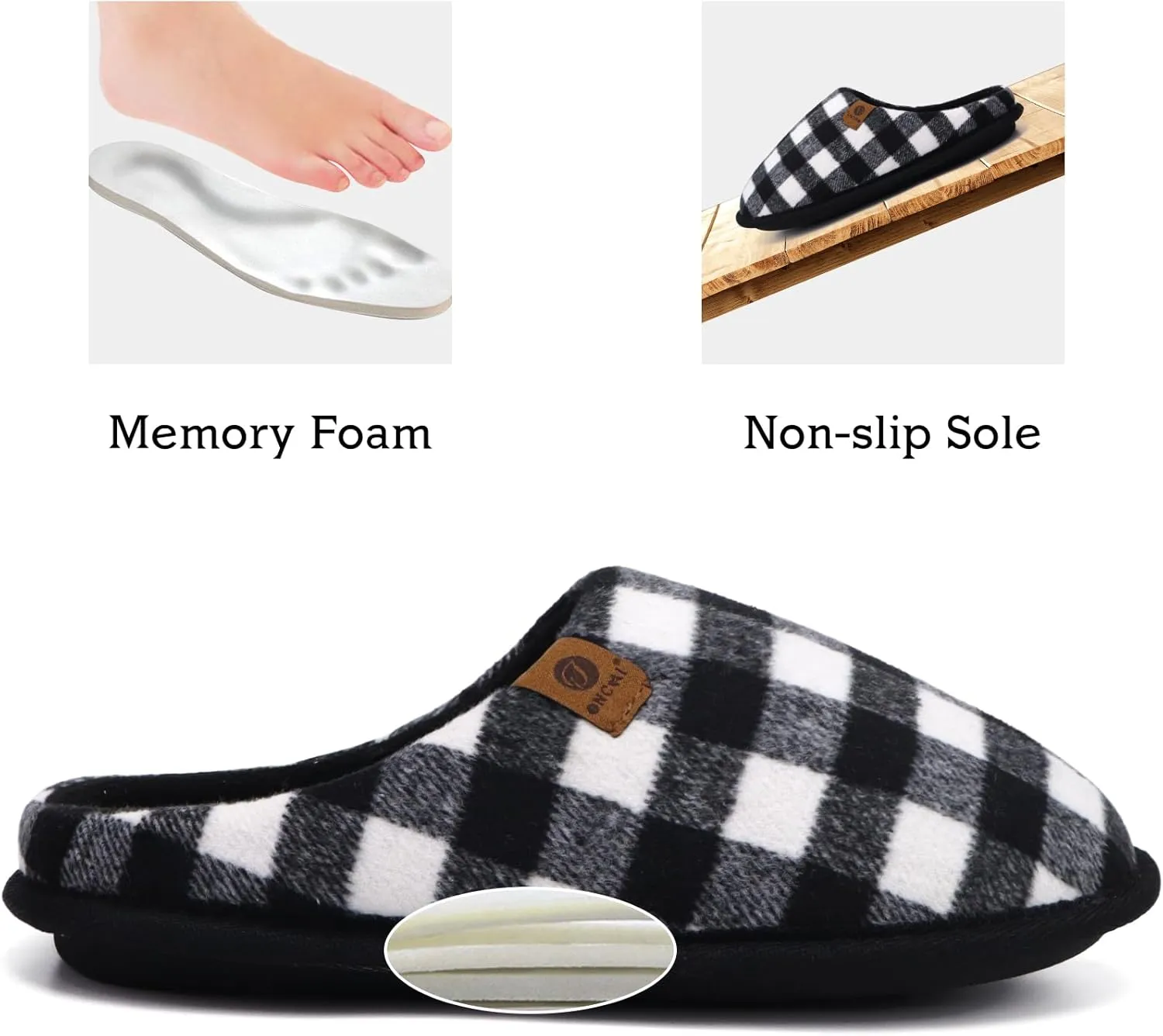 ONCAI Mens Cozy Memory Foam Scuff Slippers Slip On Warm House Shoes Indoor/Outdoor with Best Arch Support