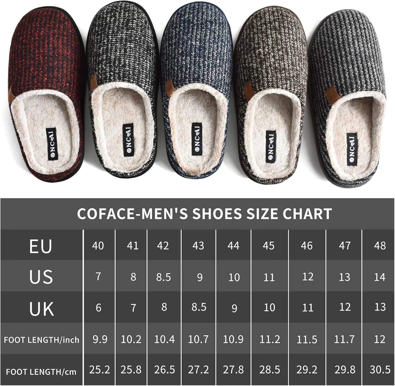 ONCAI Mens Cozy Memory Foam Scuff Slippers Slip On Warm House Shoes Indoor/Outdoor with Best Arch Support