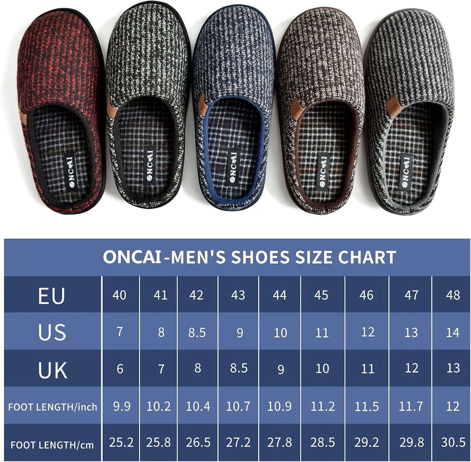 ONCAI Mens Cozy Memory Foam Scuff Slippers Slip On Warm House Shoes Indoor/Outdoor with Best Arch Support