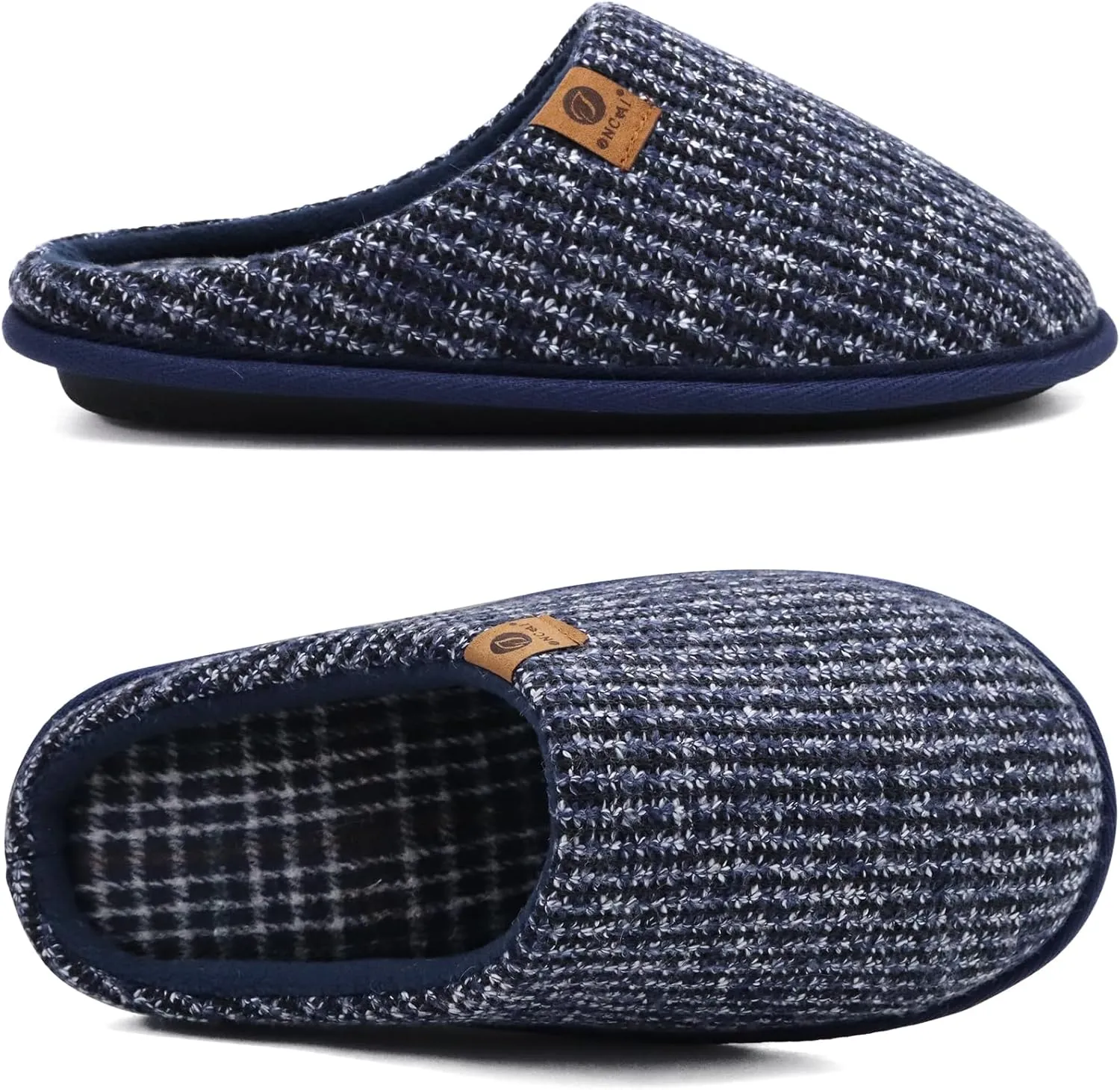 ONCAI Mens Cozy Memory Foam Scuff Slippers Slip On Warm House Shoes Indoor/Outdoor with Best Arch Support