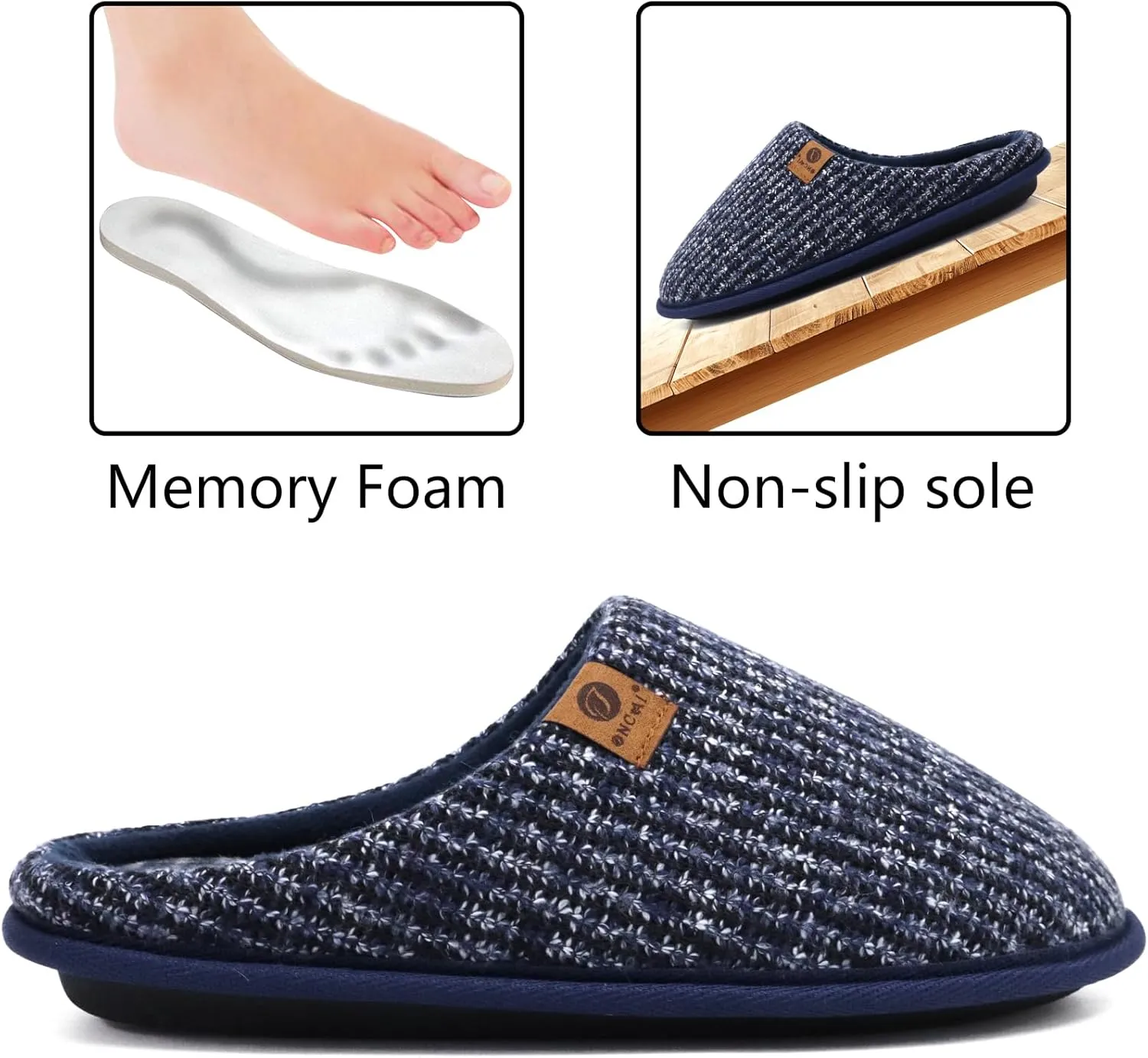 ONCAI Mens Cozy Memory Foam Scuff Slippers Slip On Warm House Shoes Indoor/Outdoor with Best Arch Support