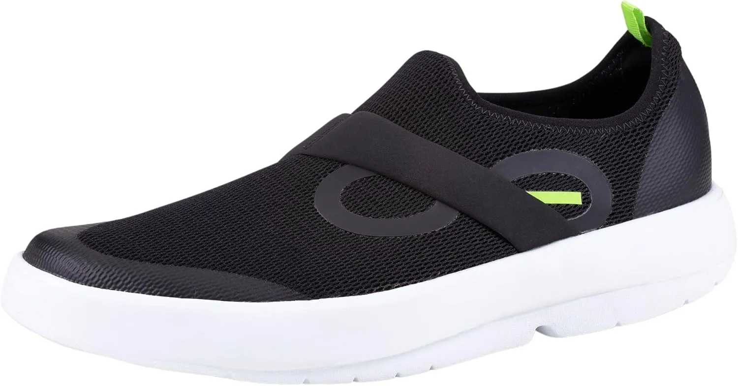 OOFOS OOmg Low Shoe, White & Black - Men’s Size 10 - Lightweight Recovery Footwear - Reduces Stress on Feet, Joints & Back - Machine Washable