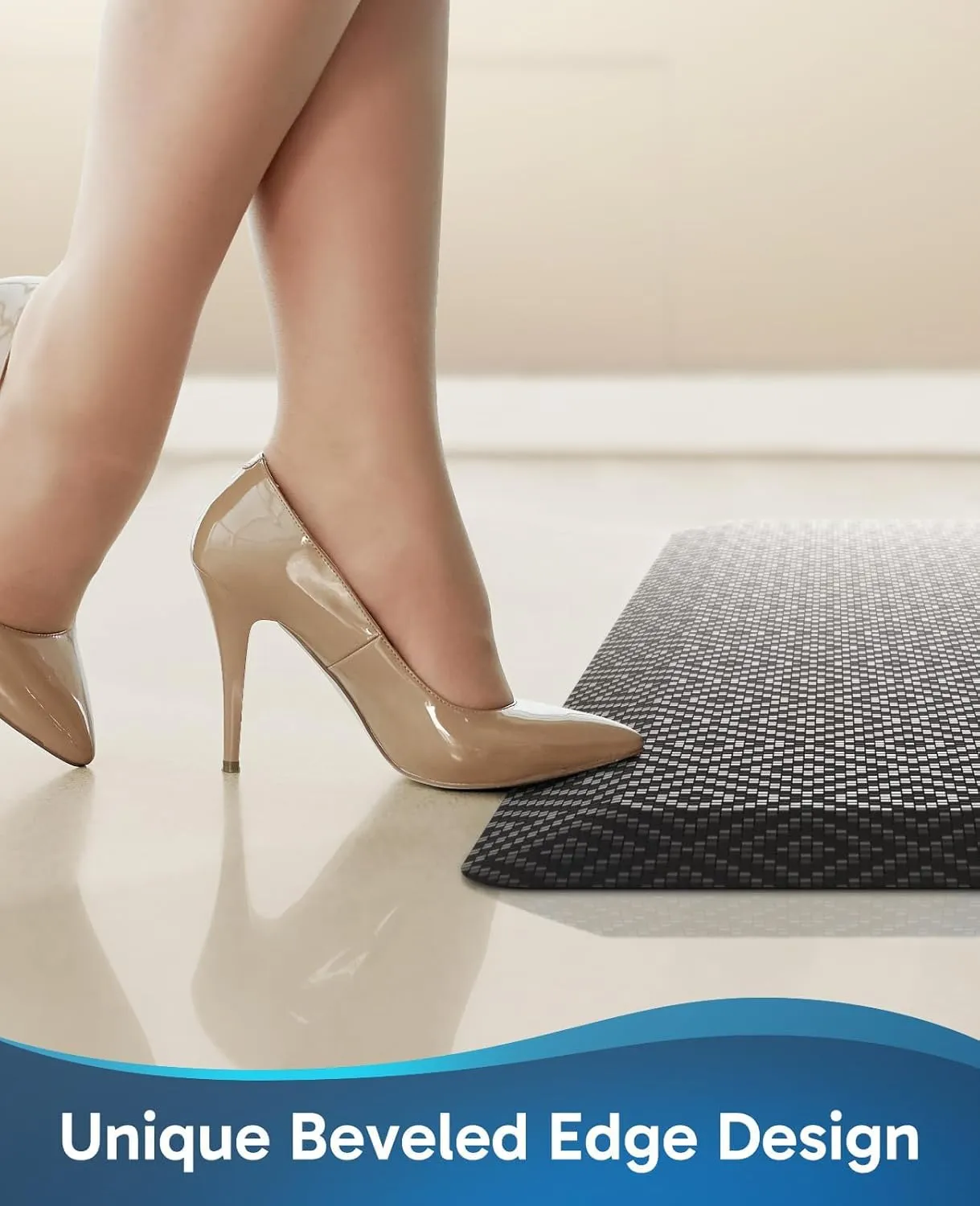 Ophanie Kitchen Mats for Floor, 9/10 inch Thick, 20x32 Anti Fatigue Cushioned Mat, Kitchen Rugs, Waterproof, Comfort Ergonomic Standing Mat for Office, Home, Sink, Black Non-Slip Ridged Bottom