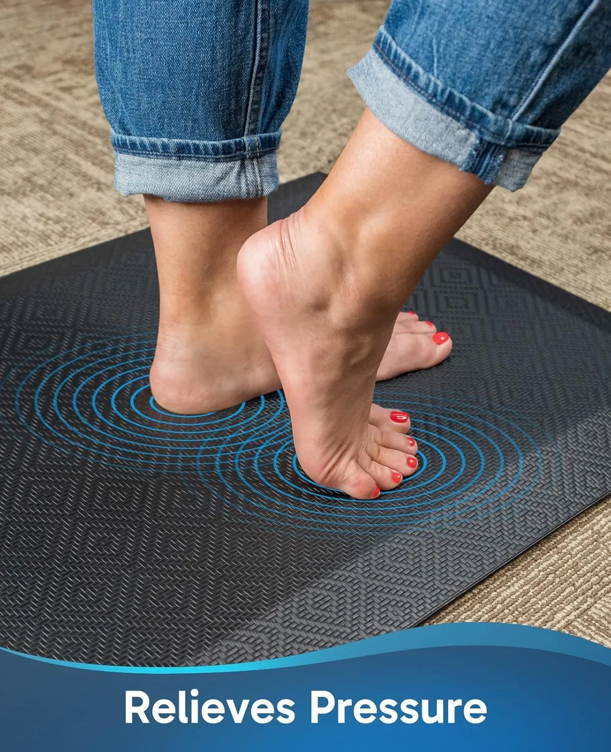 Ophanie Kitchen Mats for Floor, 9/10 inch Thick, 20x32 Anti Fatigue Cushioned Mat, Kitchen Rugs, Waterproof, Comfort Ergonomic Standing Mat for Office, Home, Sink, Black Non-Slip Ridged Bottom