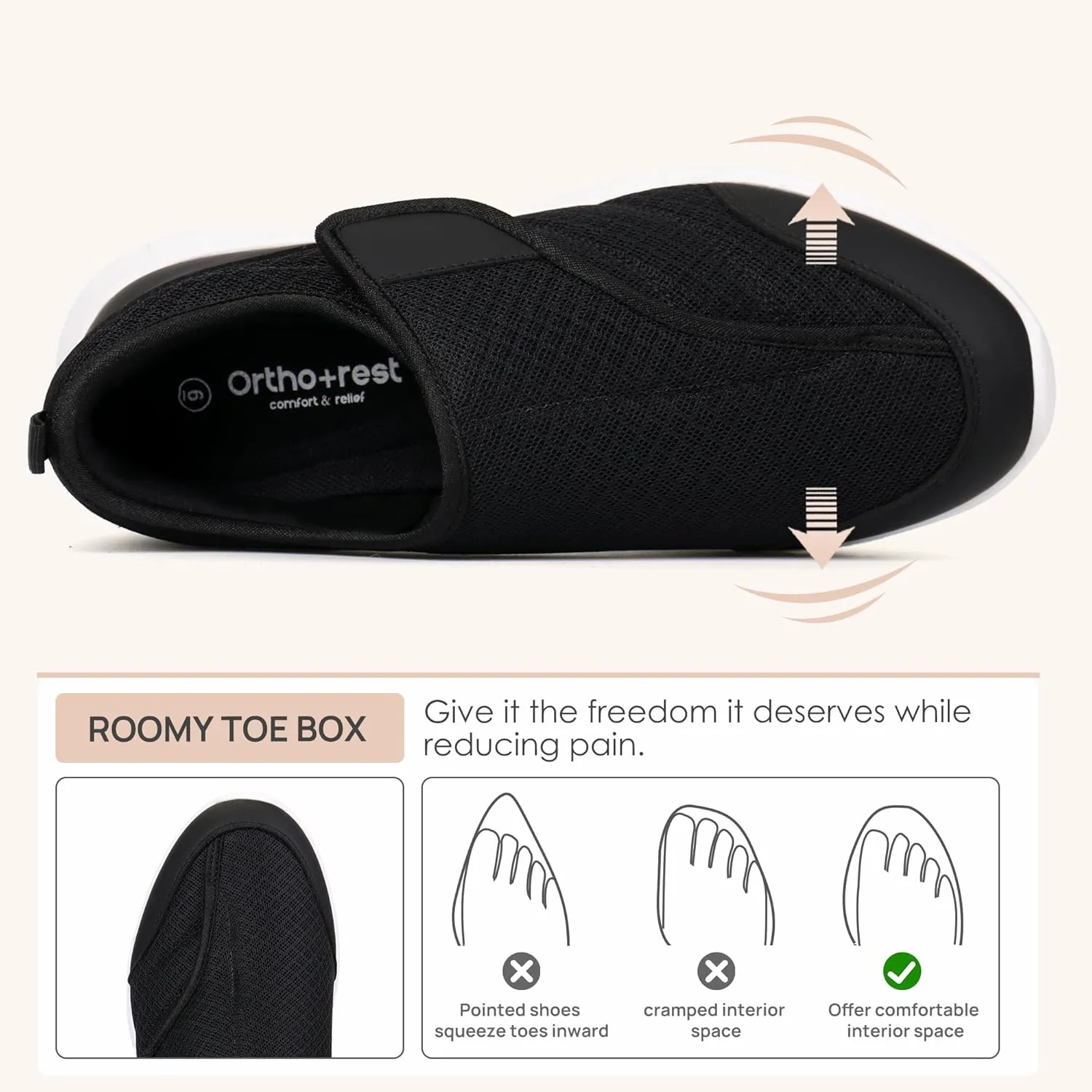 Ortho rest Women Orthopedic Diabetic Walking Shoes Slip On Shoes for Swollen Feet